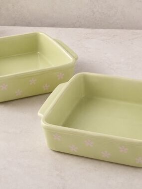 Vintage Chantal Green Floral Ceramic Baking Dishes (Set of 2)